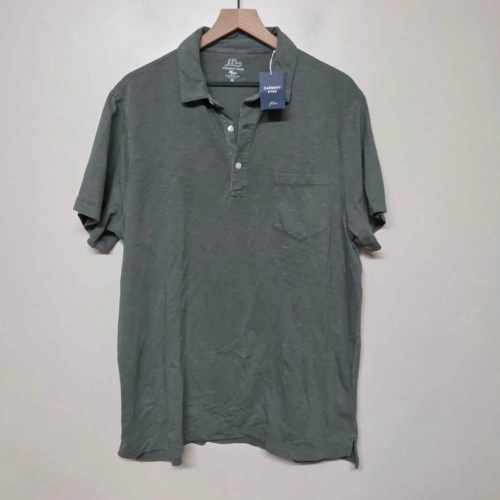 New‎ J Crew Men's XL Green Garment Dyed Slub Cotton Pocket Polo Shirt J1851
